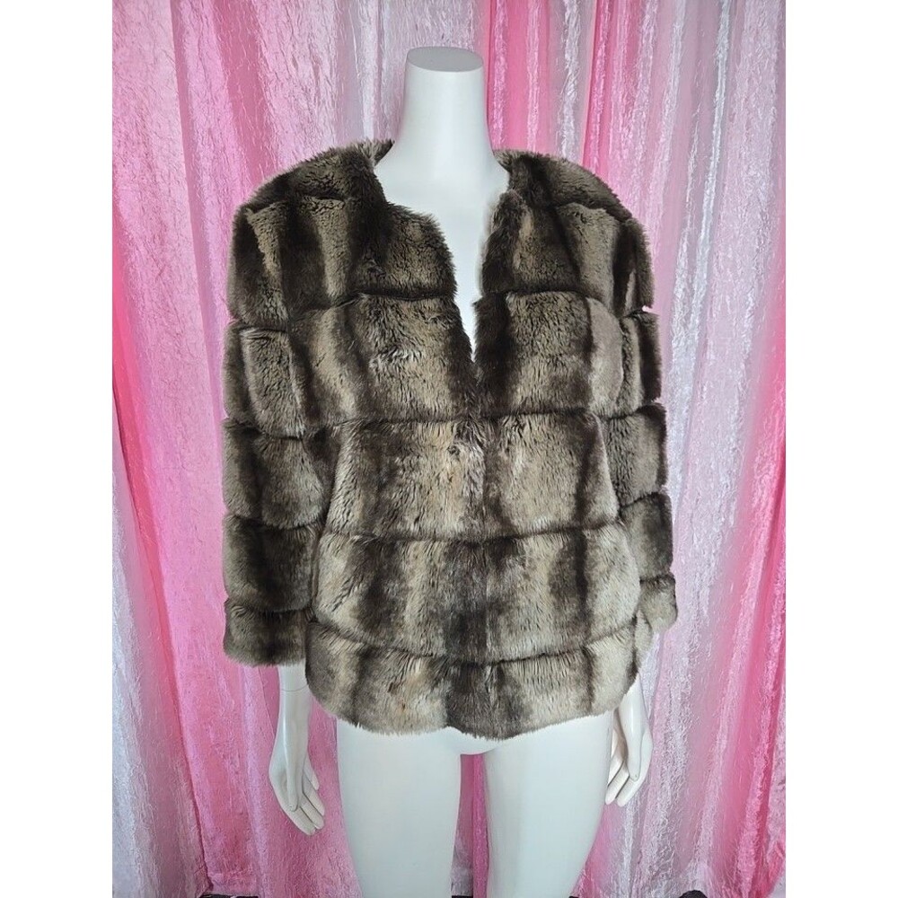 Express 90'S Soft Faux Fur Mink Y2K Brown Hook Closure Jacket Size Medium